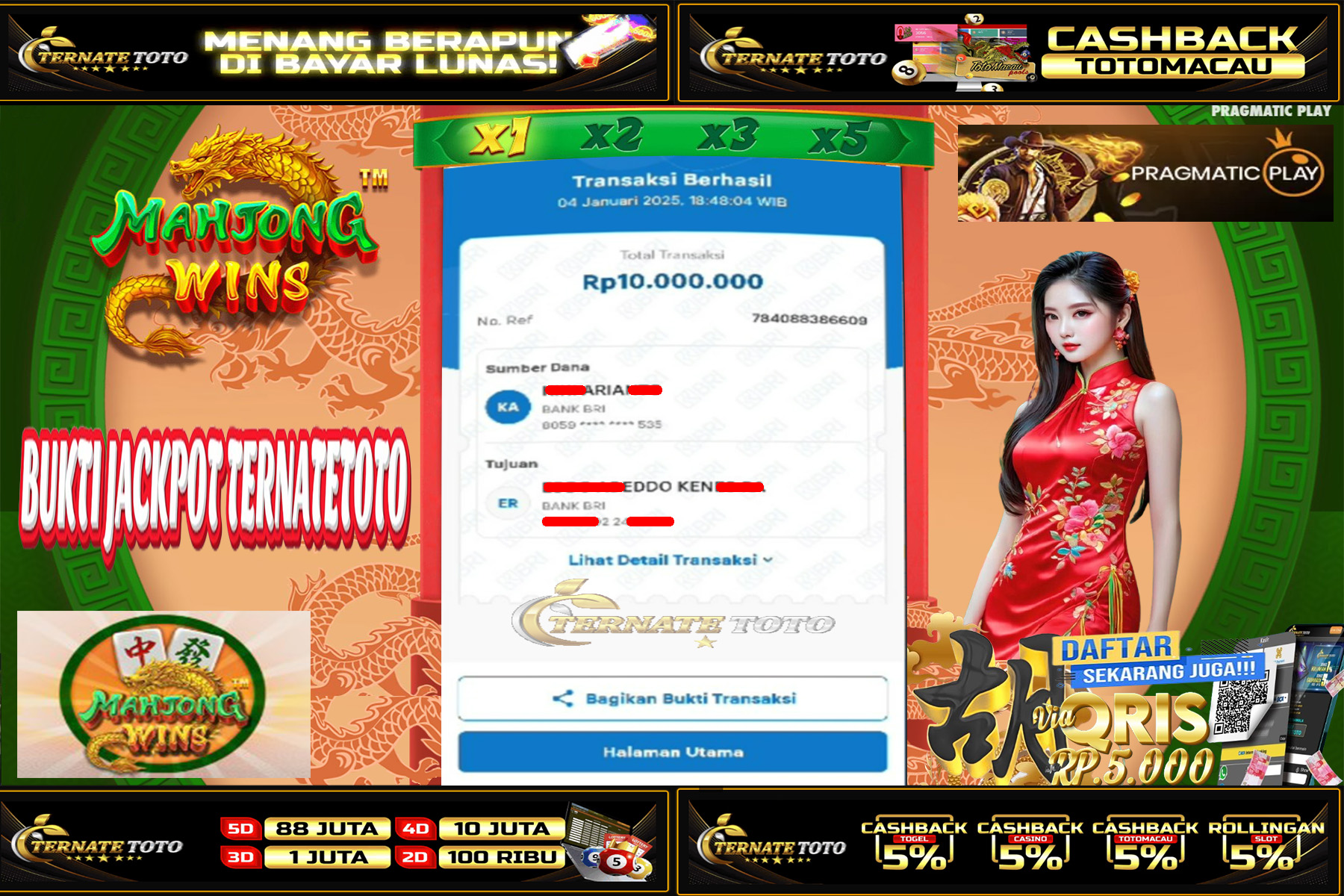 TERNATETOTO - JACKPOT SLOT MAHJONG WINS Rp. 10,000,000,-